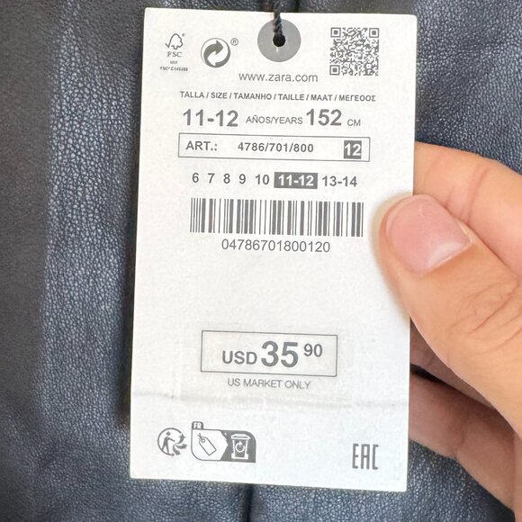 NWT Zara Black Faux Leather Sleeveless Pinafore Dress Girls Size 11/12 - Picture 3 of 3